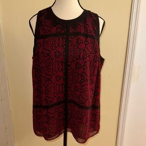 *NEW* Adrianna Papell Gothic Elegant Black and Red Floral Sleeveless Top